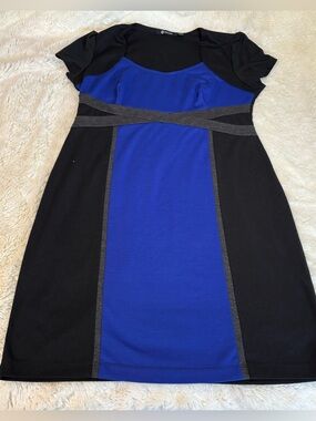 Milano Royal Blue and Black Colorblock Mini Dress